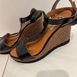 Lanvin Black and Tan Wedge Sandals